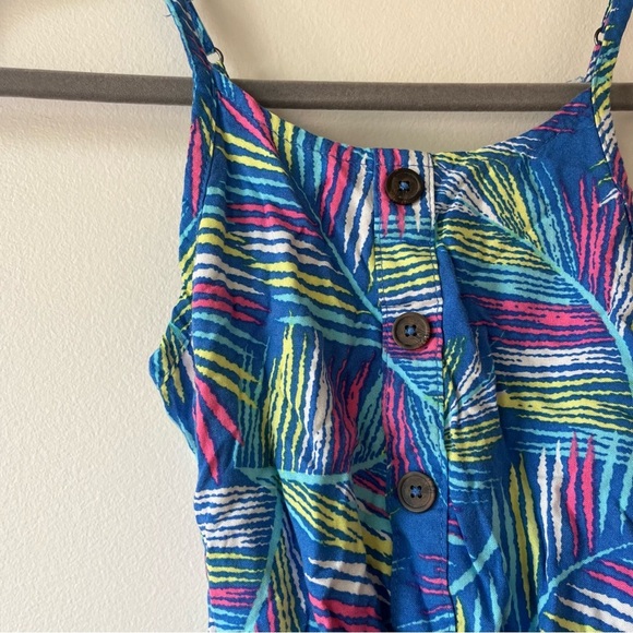 🌼 5/$25 George Girls Tropical Leaf Print Sundress Blue Multicolor Size 8 Rayon - Picture 3 of 11